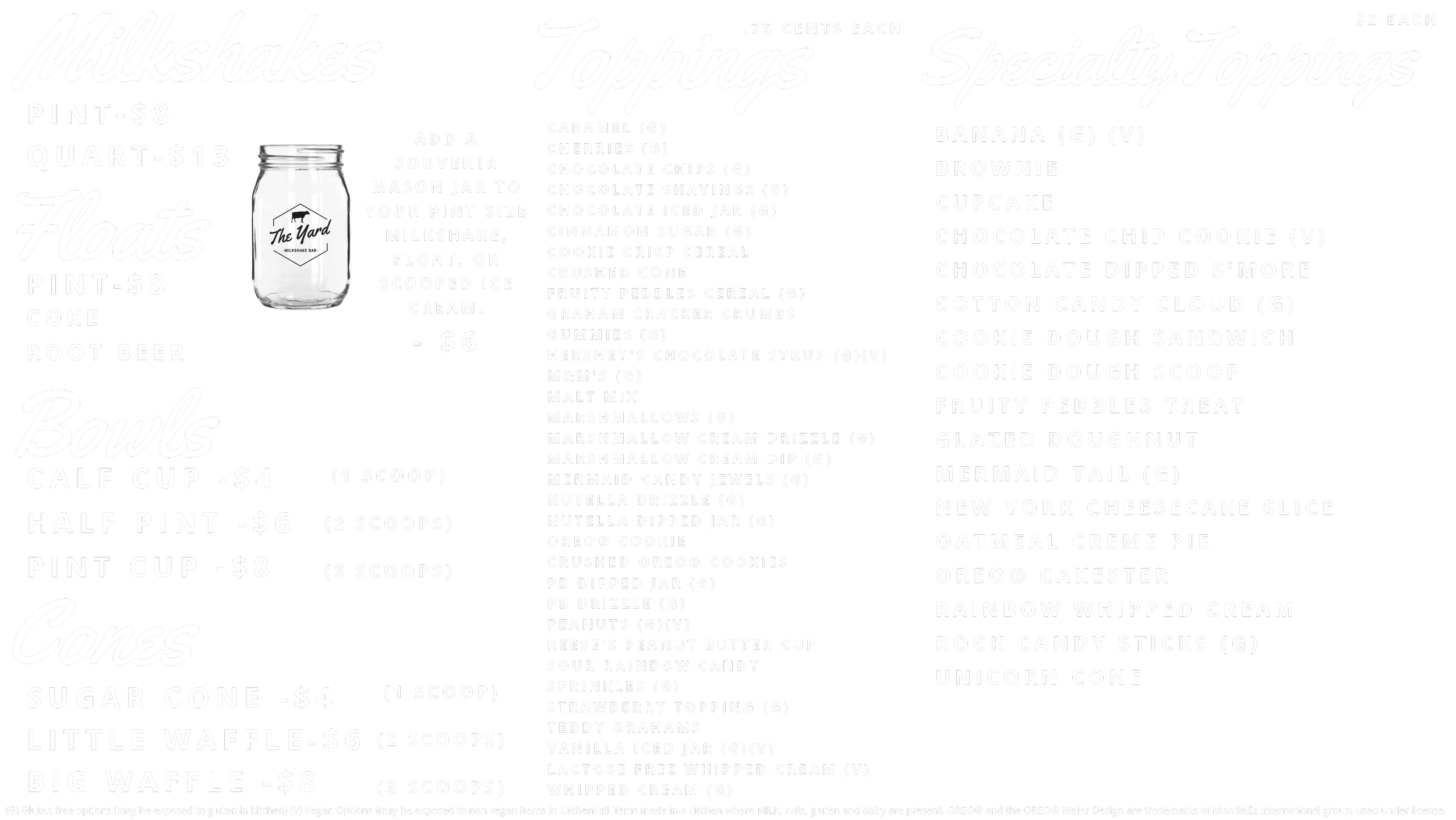 Ashburn, VA Menu — The Yard Milkshake Bar - As seen on Shark Tank